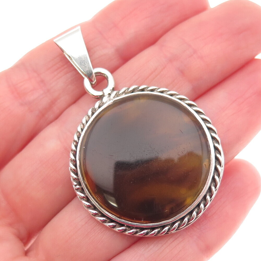 925 Sterling Silver Vintage Mexico Modernist Oxidized Charm Pendant